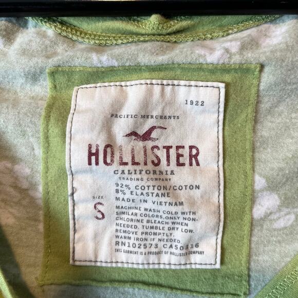 Y2K‎ Hollister Baby Tee Green Floral Button-Up Cap Sleeve Top Size Small - Picture 4 of 6